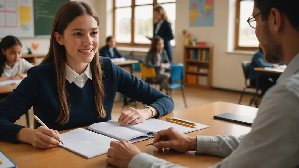 Close-up view of a student receiving praise from a teacher