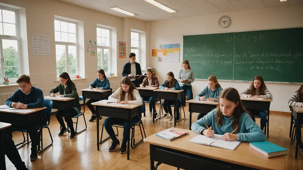 Eye-level view of a classroom with students engaged in a lesson