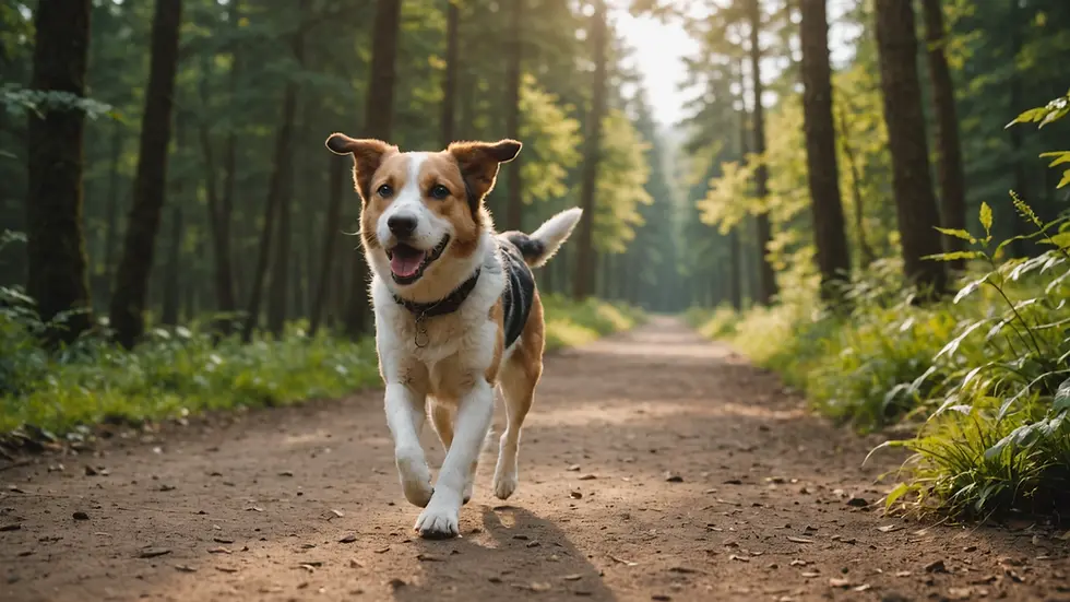 Close-up view of a dog walking on a trail.