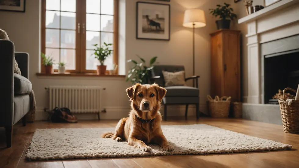 Eye-level view of a cozy home environment set up for dog training