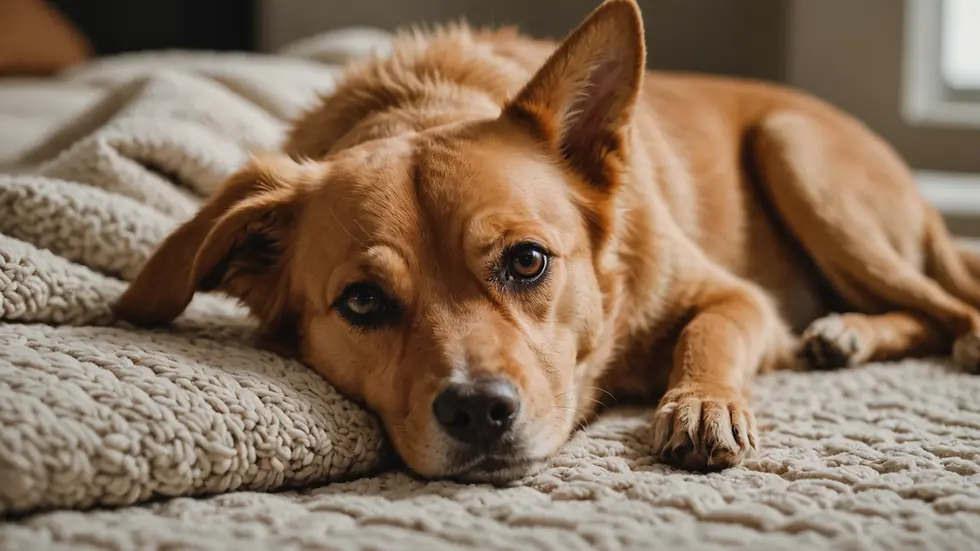 Close-up view of a dog lounging on a comfortable blanket