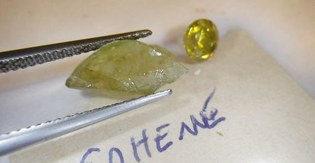 Gem titanite crystal and a faceted titanite gem.
