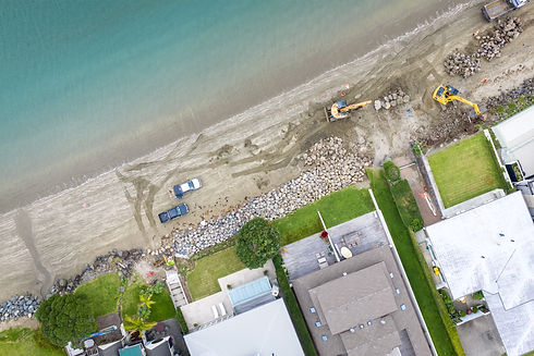 Birds eye view of Tindalls Bay seawall reconstruction