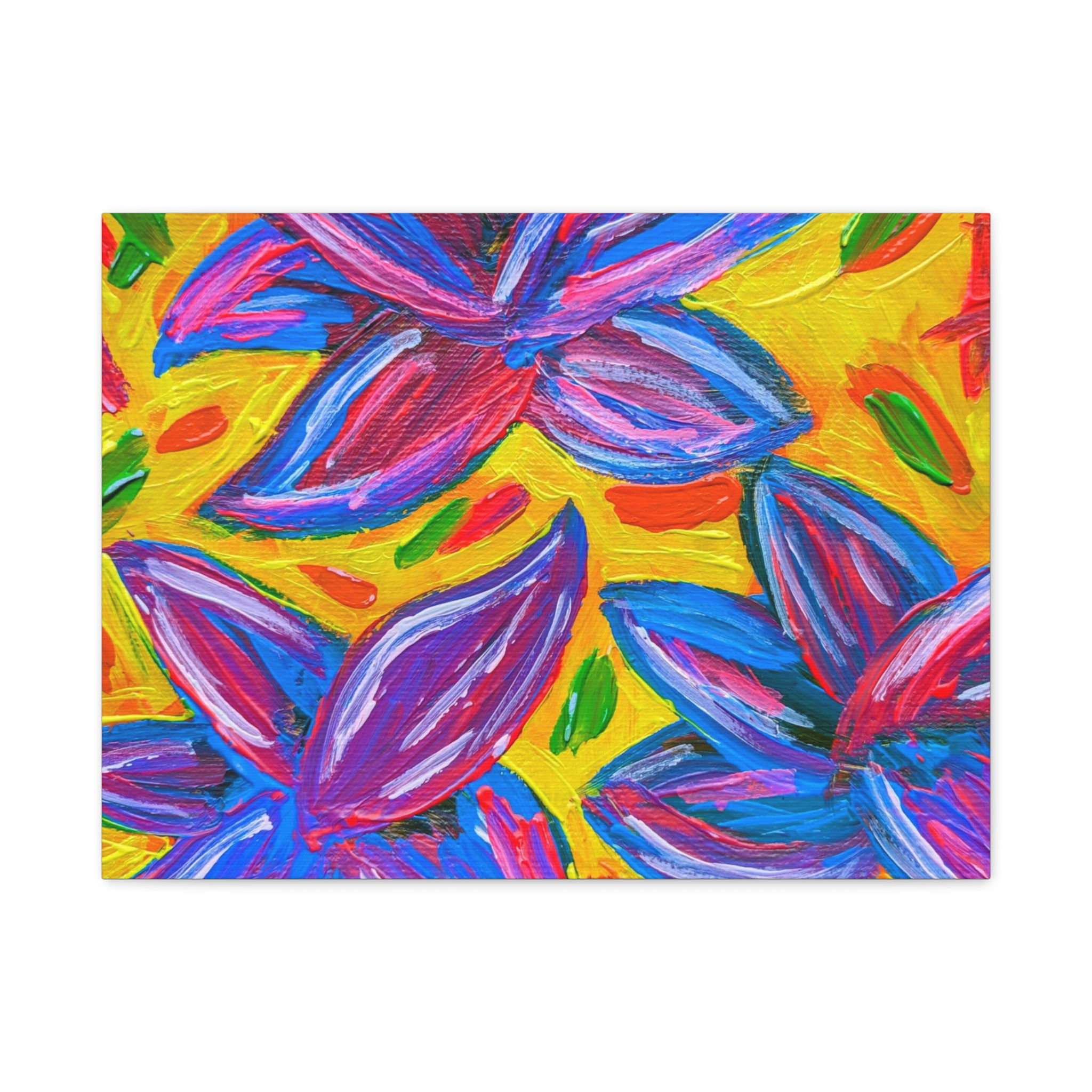 Bright Floral Canvas Print — Colorful Abstract Flowers Matte Stretched Wall Art