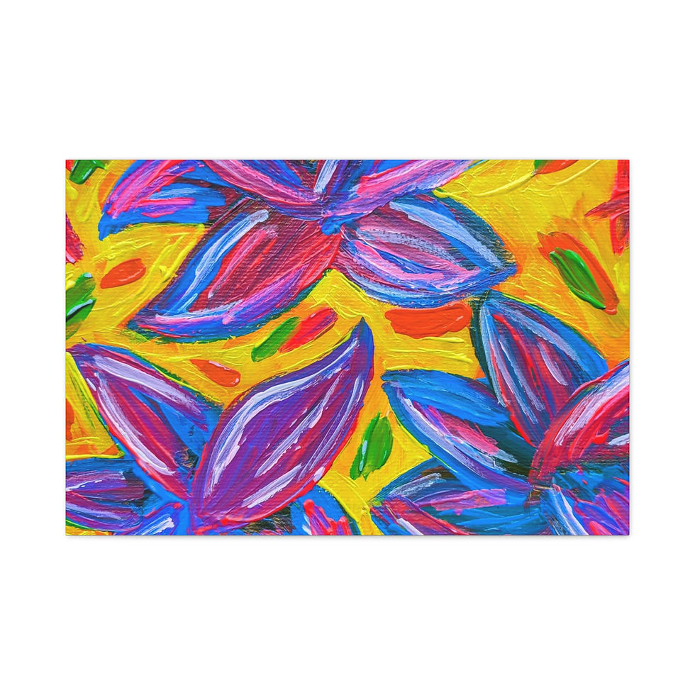 Thumbnail: Bright Floral Canvas Print — Colorful Abstract Flowers Matte Stretched Wall Art