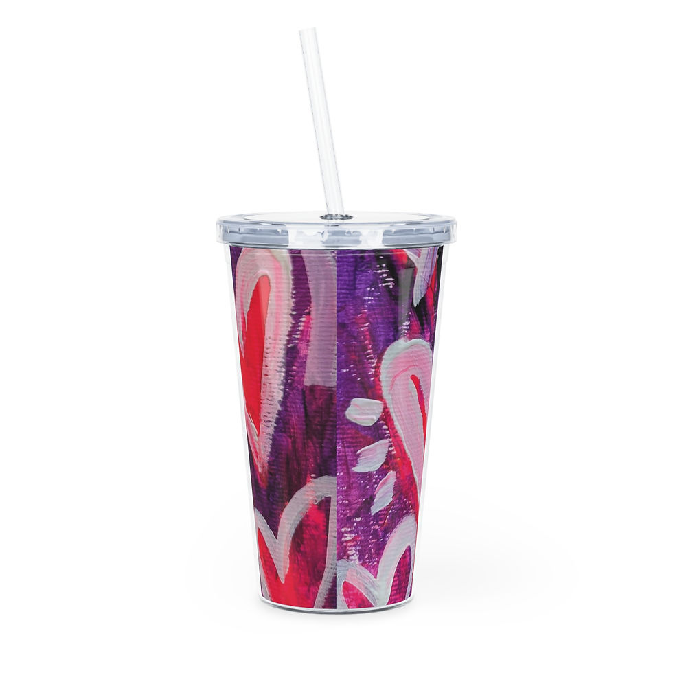 Thumbnail: Dancing Hearts_Purple Plastic Tumbler with Straw