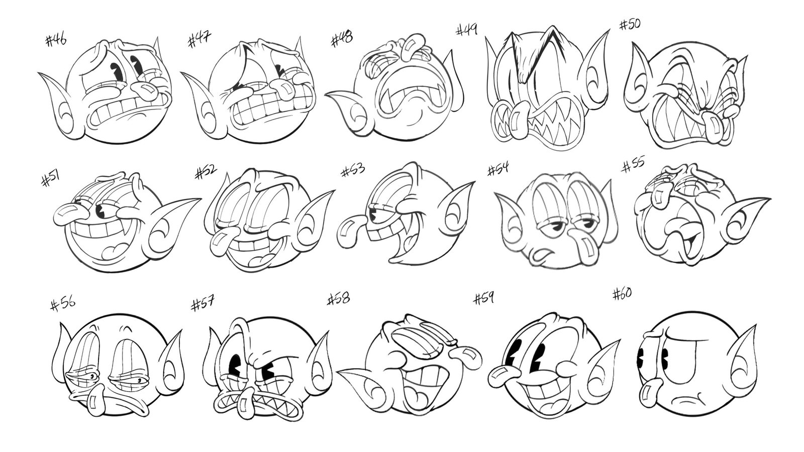 Devil expression sheet, numbers 46 to 60