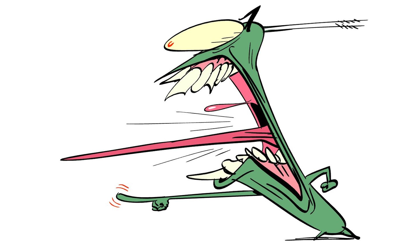 Plankton screaming, tongue out, mid-stomp
