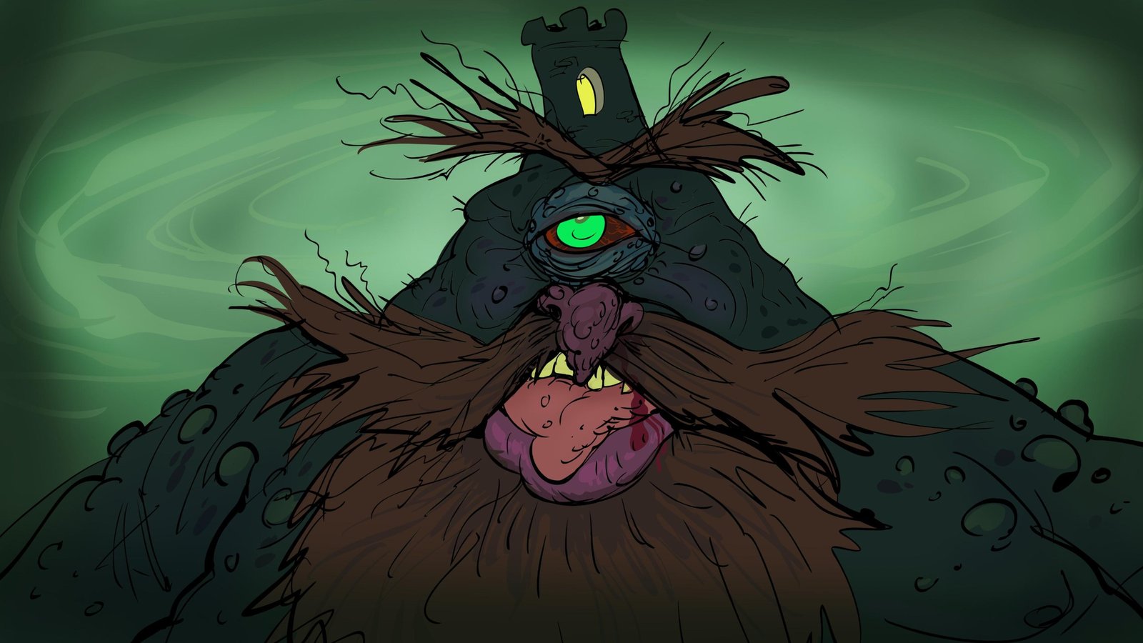 Color board: Mt. King glares down in a green haze