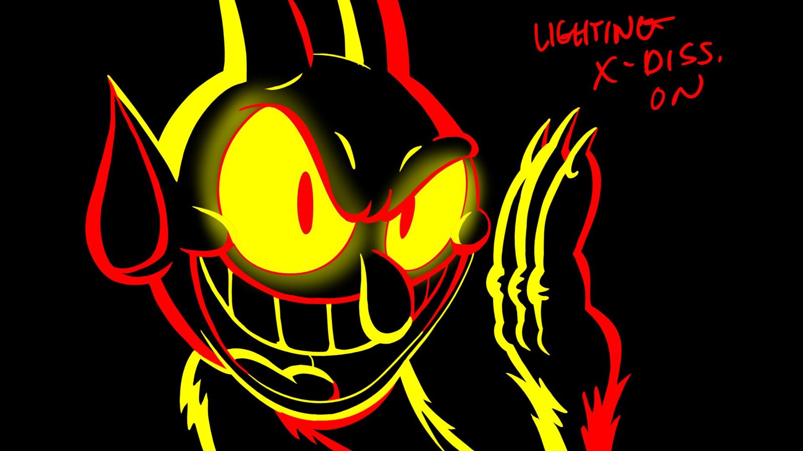 The Devil glows in red and yellow outlines on black, with a lighting cross-dissolve note