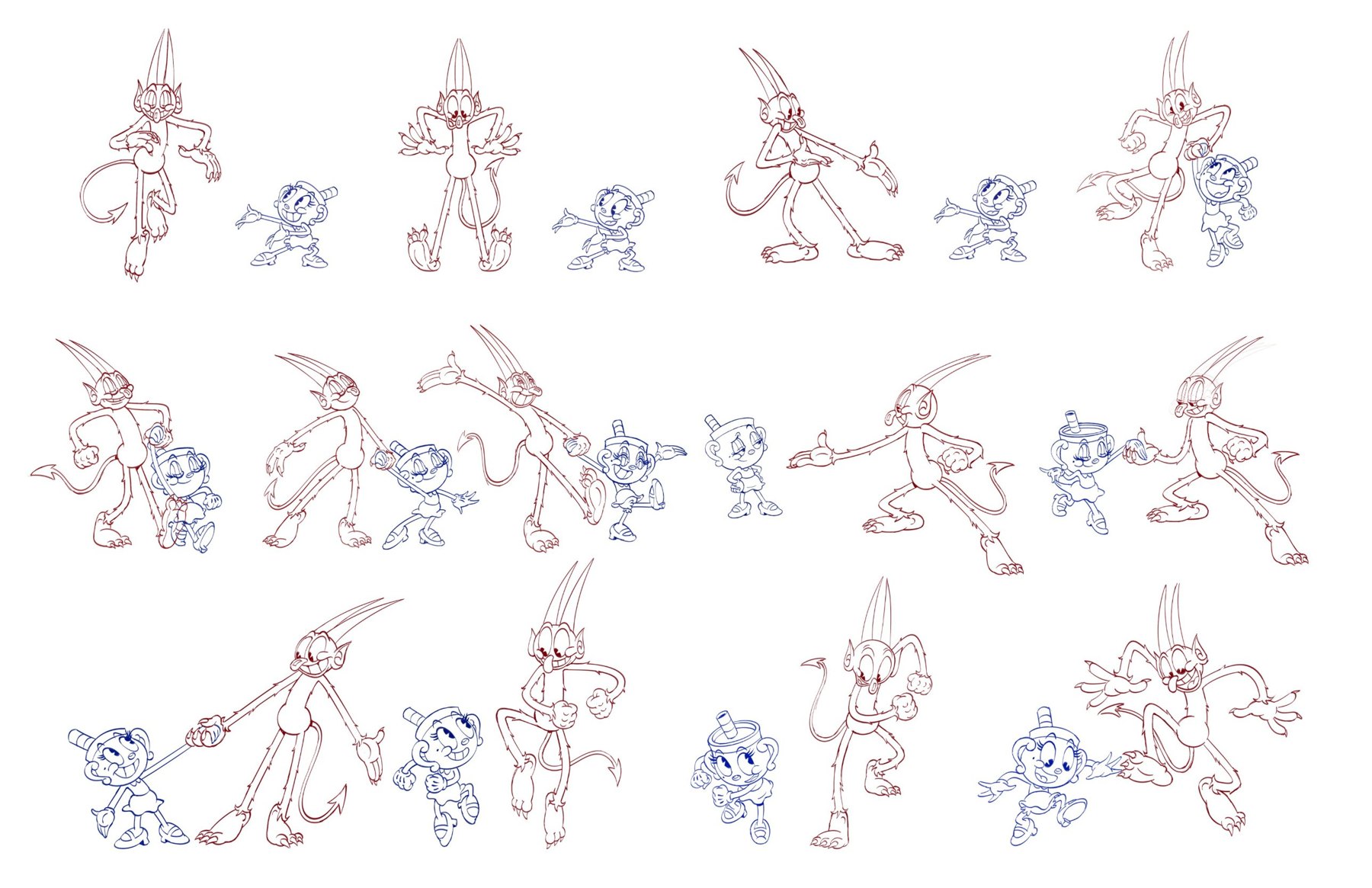 The Devil dancing with Ms. Chalice across a full sheet of poses
