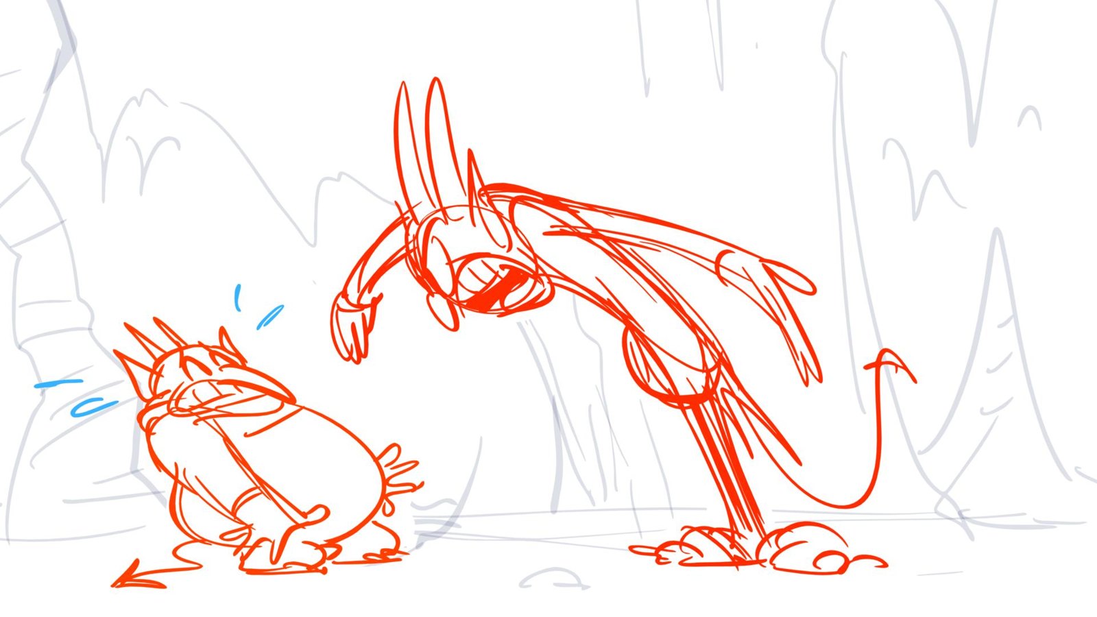 The Devil bellows down at his crying henchman