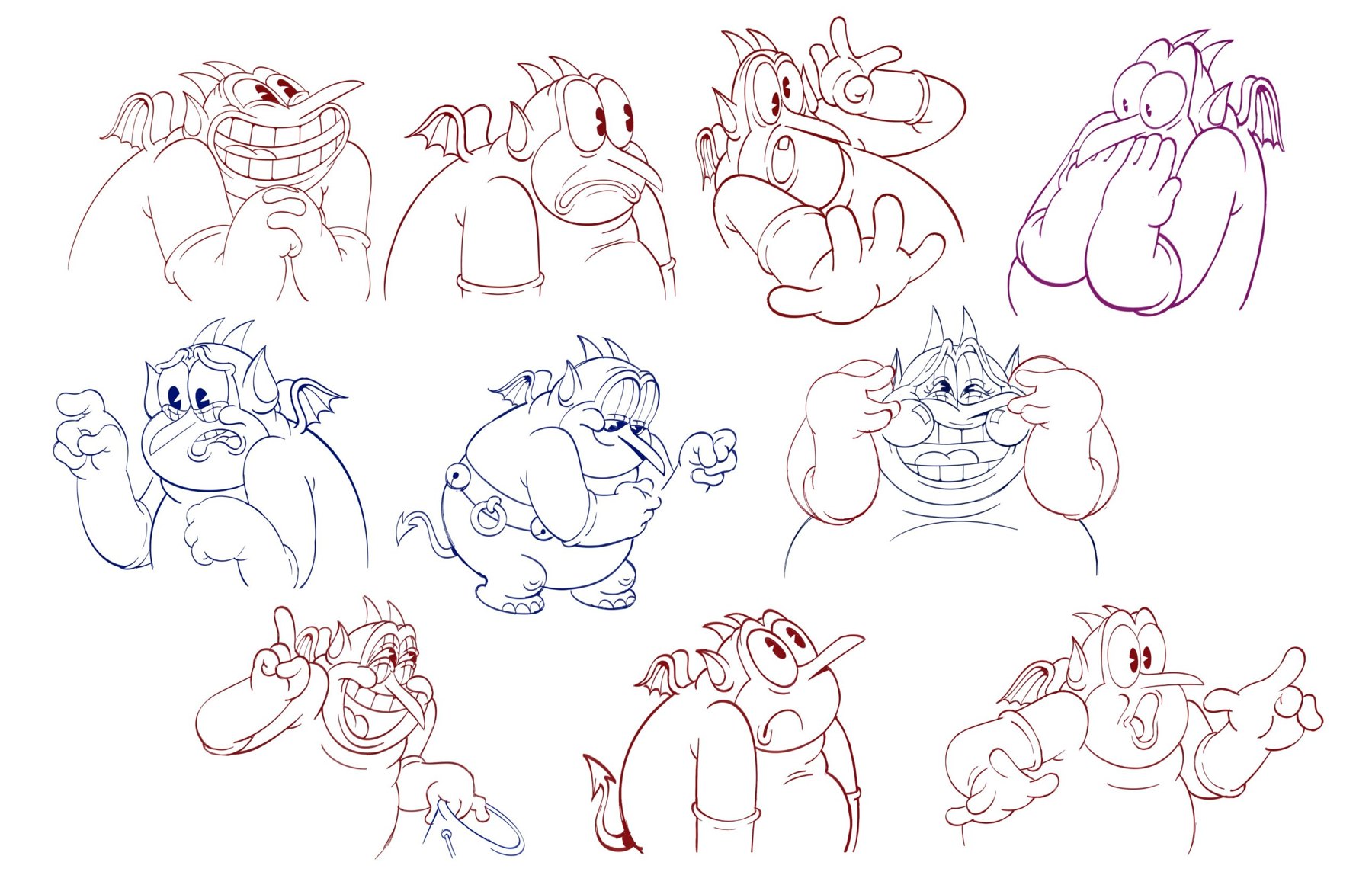 Ten expression layouts of the Devil’s winged henchman