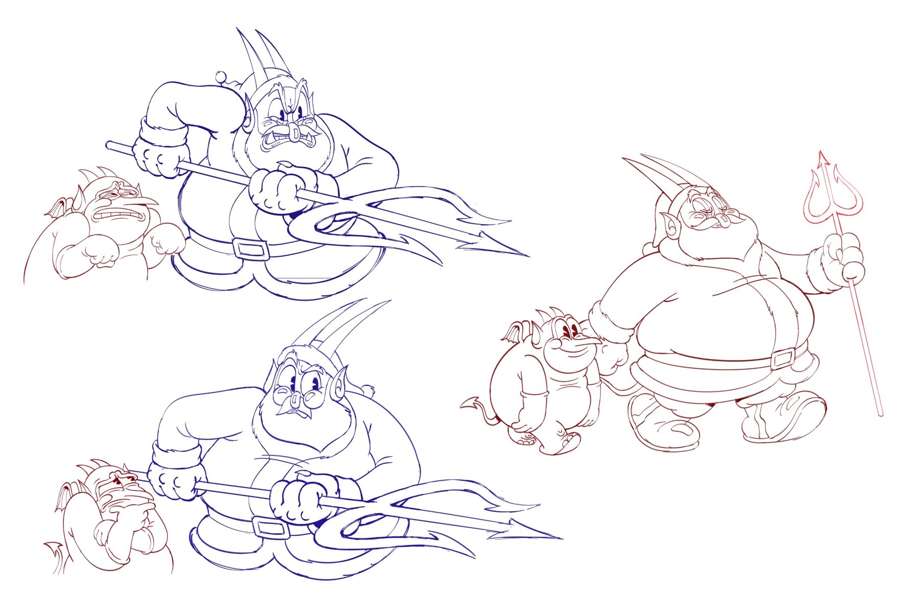 The Devil in a Santa suit with a trident, and his henchman