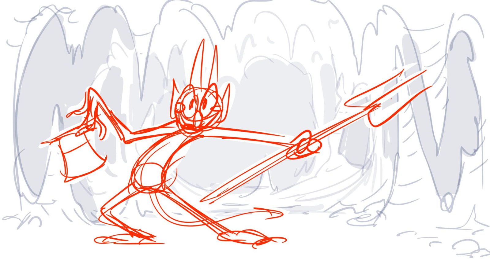 The Devil lunges, trident in one hand and top hat in the other