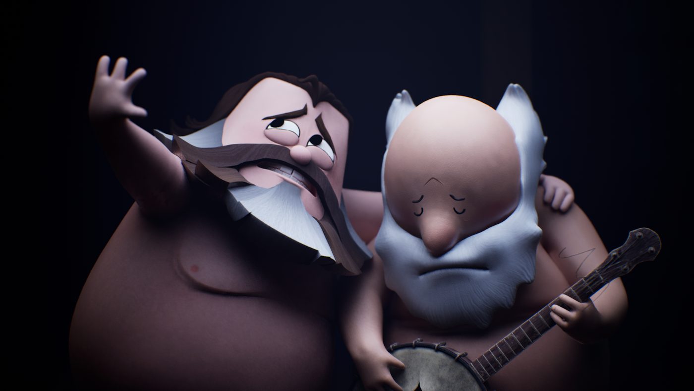 Jack Black, arms thrown wide, singing beside Kyle on banjo