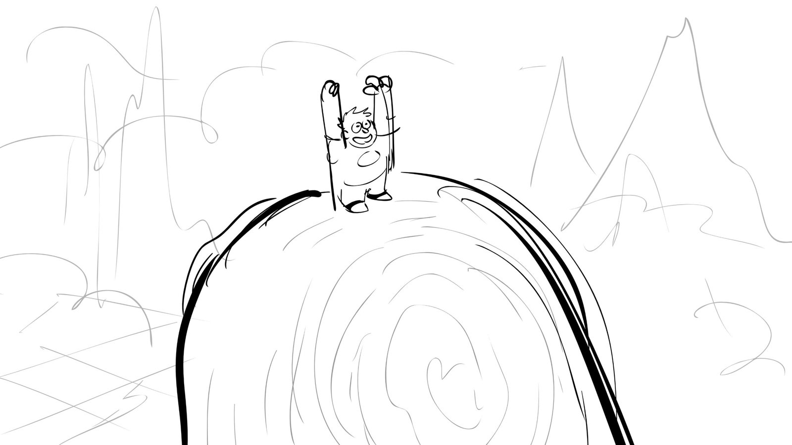 Board: Paddy cheers on top of a giant mound