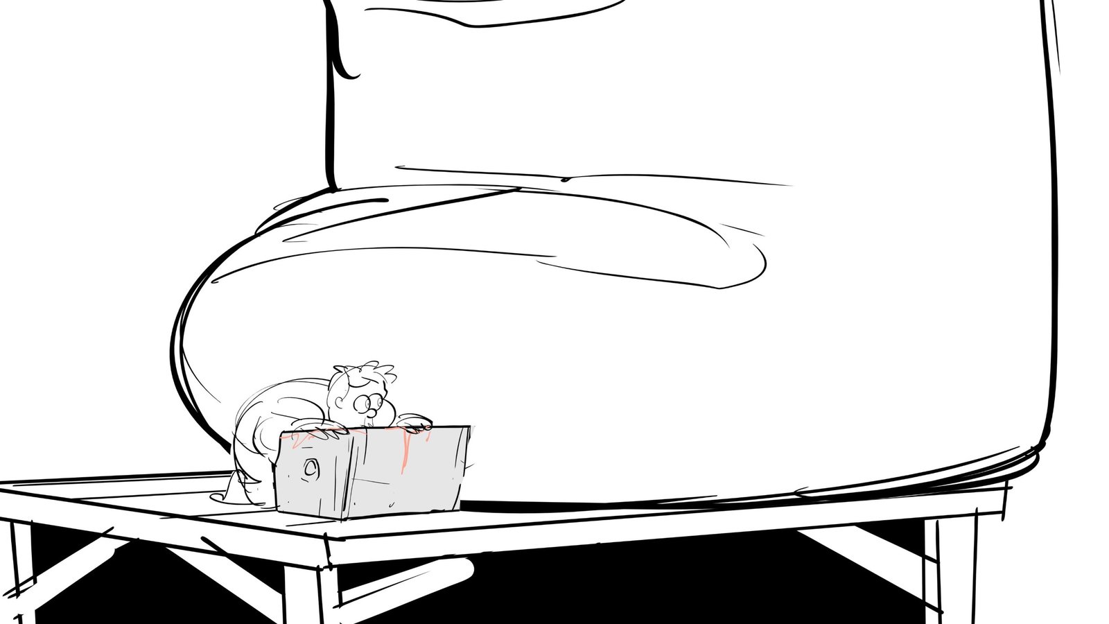 Board: Paddy, tiny, peeks over a box beside a giant’s seat