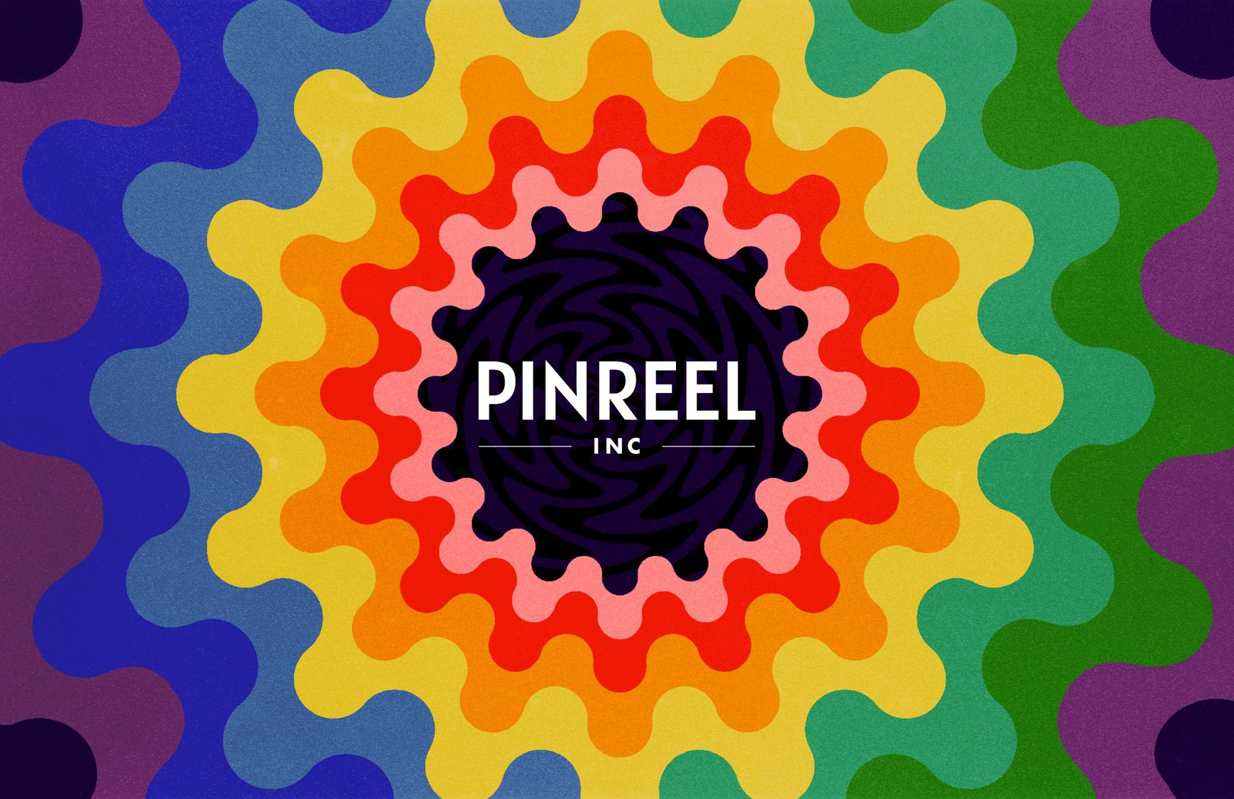 The Pinreel wordmark at the center of rippling rings of rainbow color