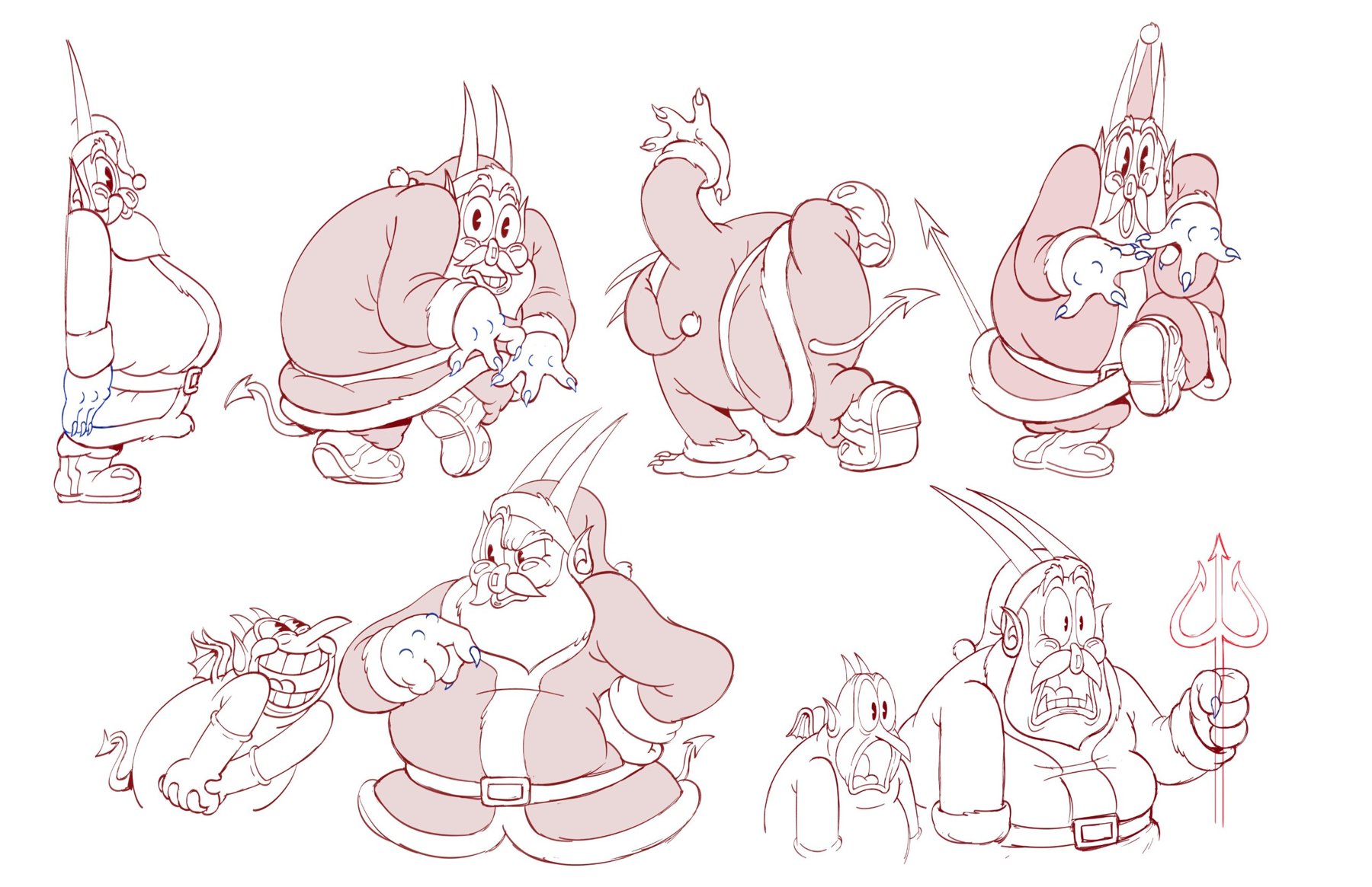 Santa Devil in tinted turnaround poses with the henchman