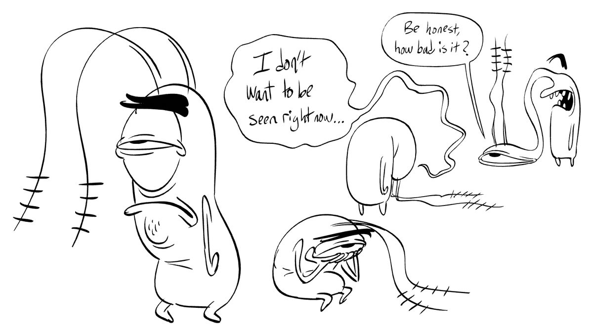 Ink sketches of a sulking Plankton: I don’t want to be seen right now… Be honest, how bad is it?