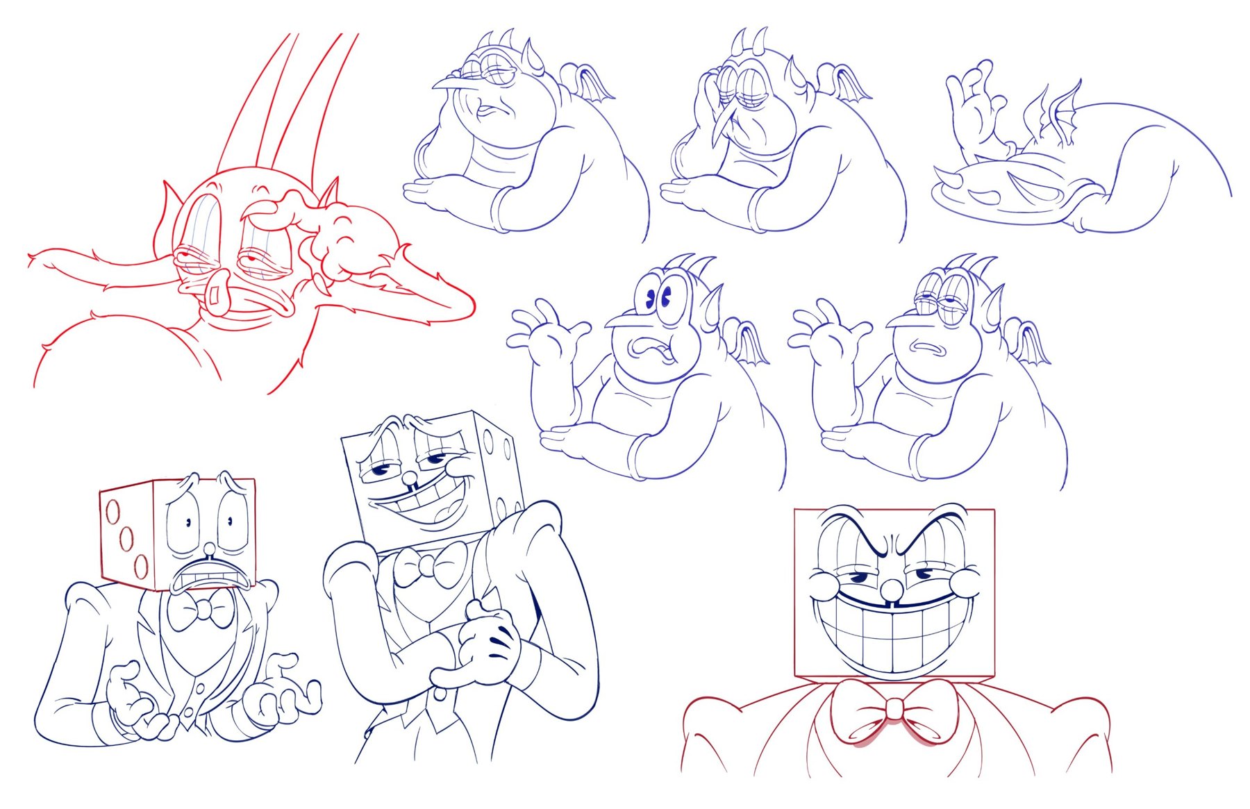 The Devil, his henchman and King Dice, expression layouts