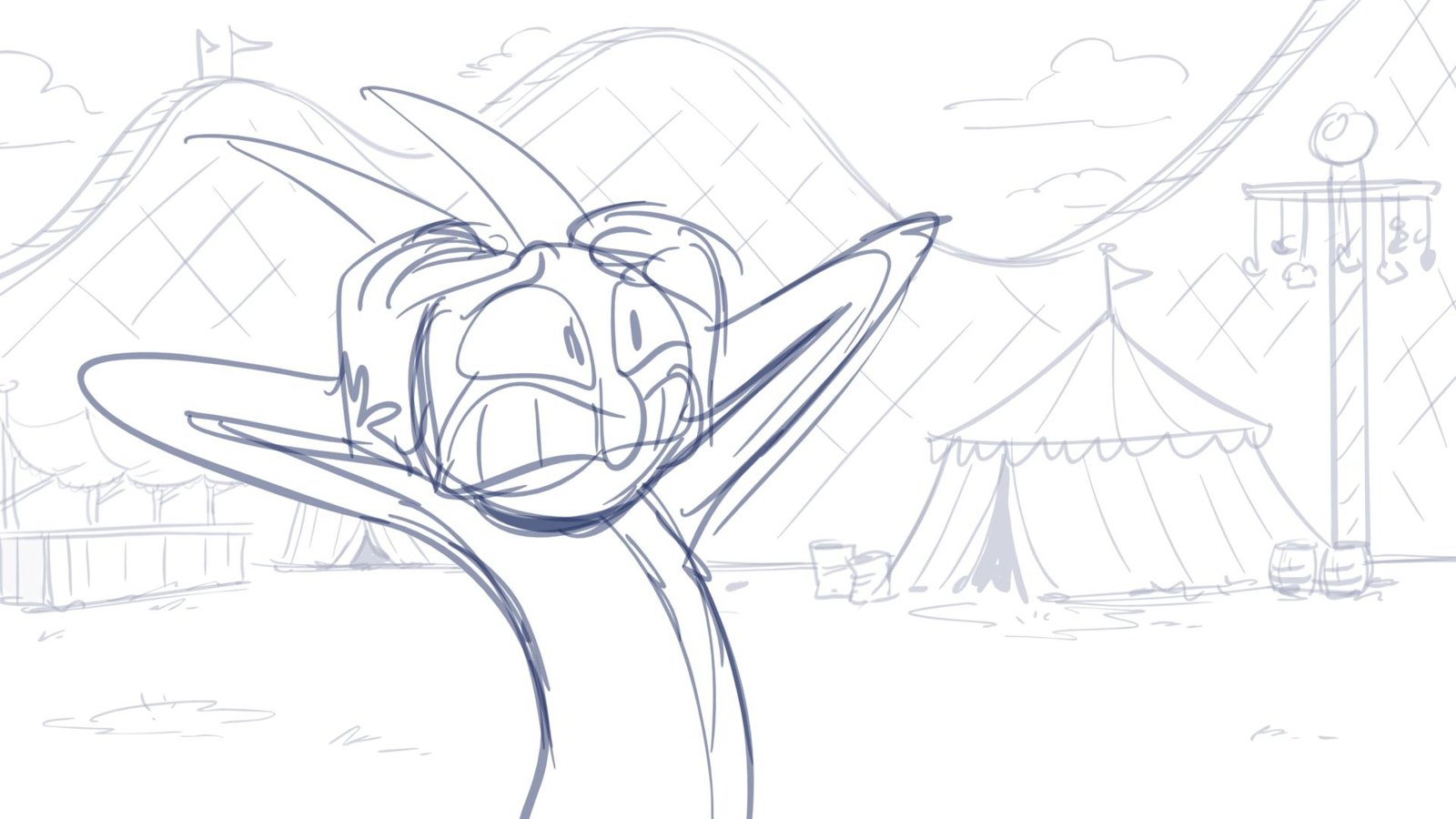 The Devil stretches with a huge grin at the fairground