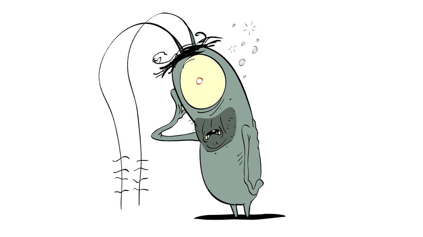 Plankton scratching his head, one antenna drooping