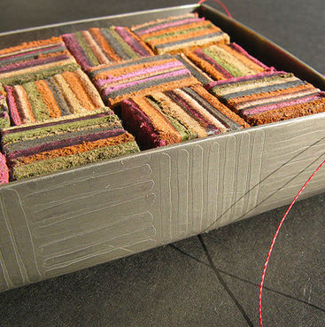 hand made leather cubes in pewter box