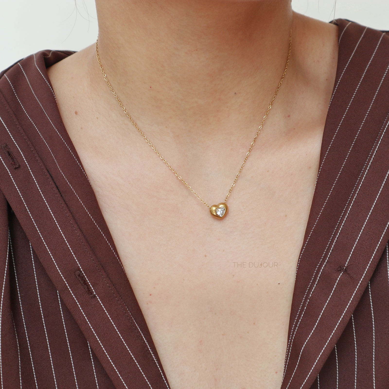 Puffy Heart Necklace with Rhinestone Center
