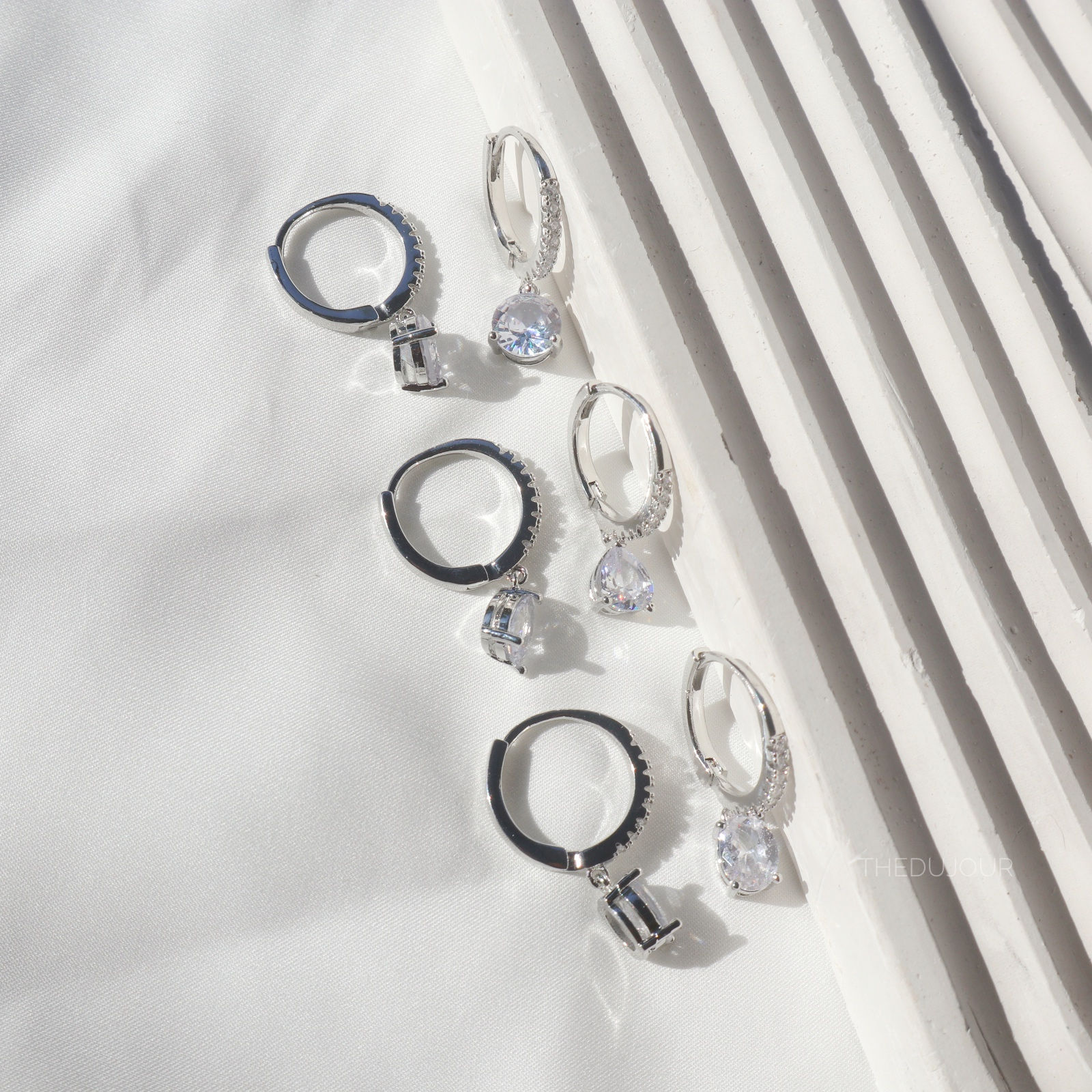 Elegant Whitegold Huggers with Dangle Hoops