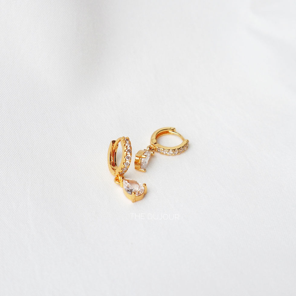 Thumbnail: Teardrop Zirconia Hugger Hoop Earrings