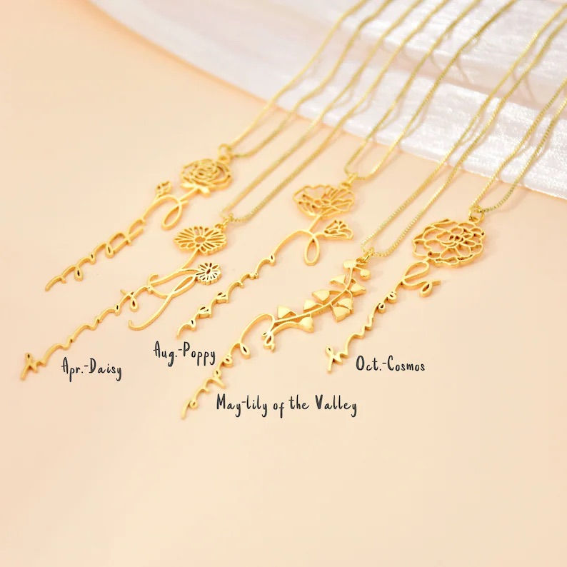 Thumbnail: Personalized Birth Flower Necklace