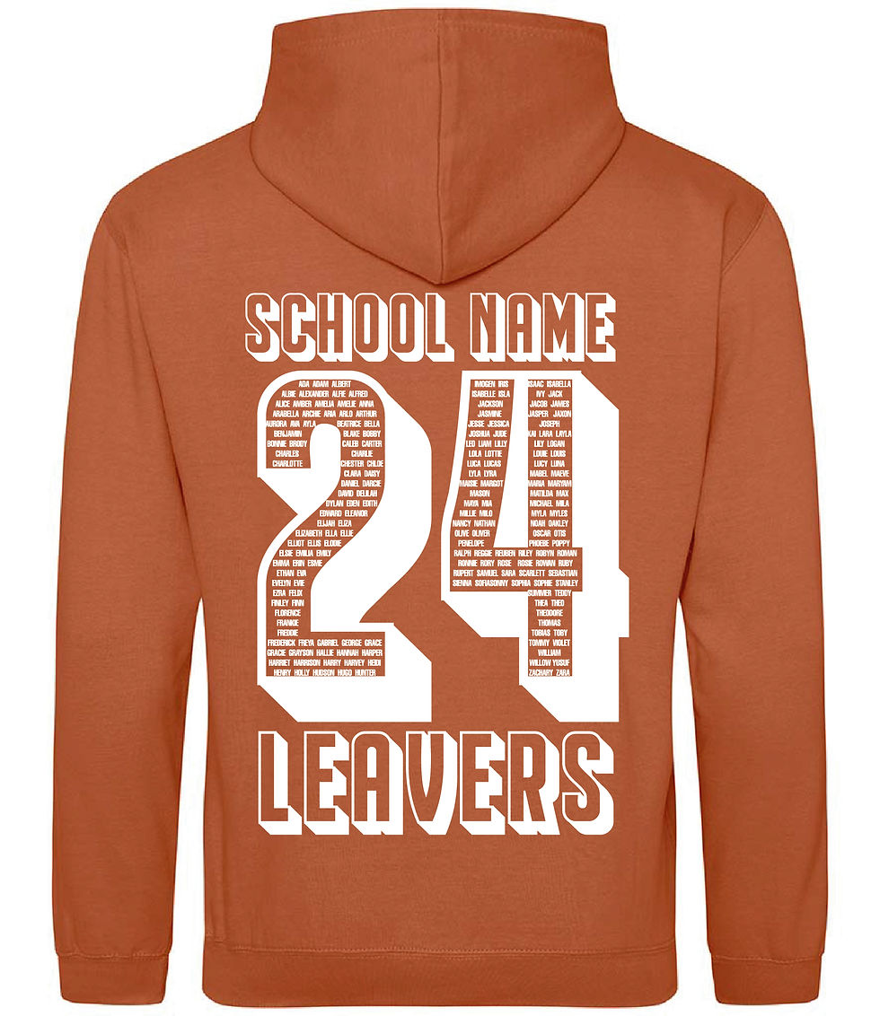 Thumbnail: Custom printed leavers hoodies design 1 burnt orange