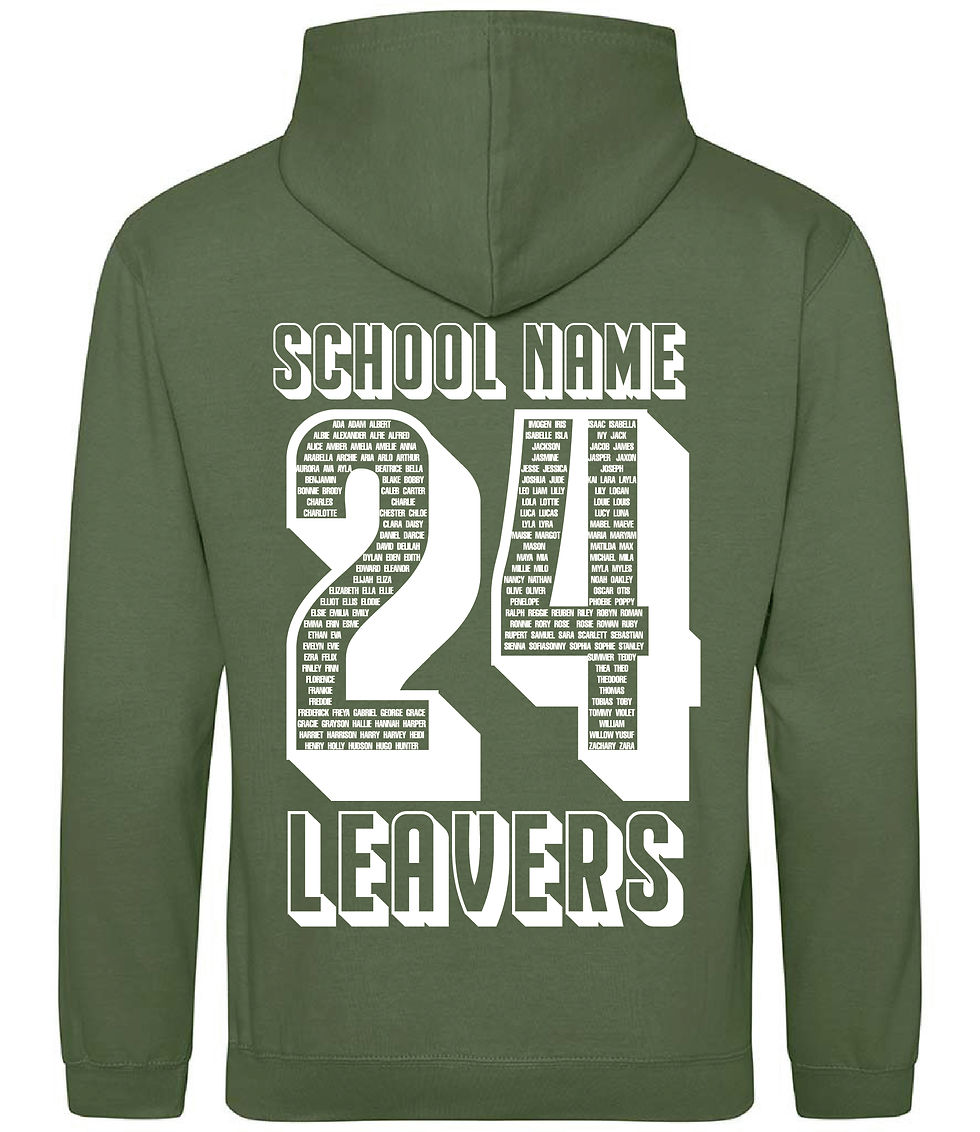 Thumbnail: Custom printed leavers hoodies design 1 earthy green