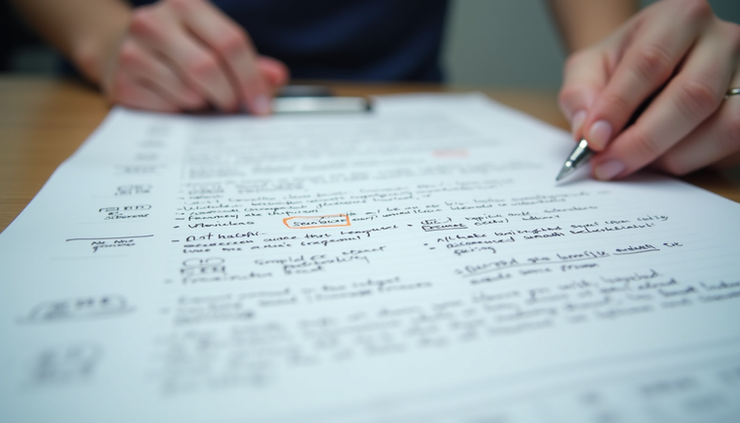 Eye-level view of a handwritten leadership assessment form with notes and annotations