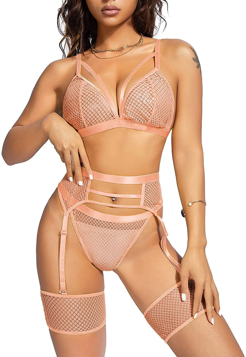 Thumbnail: 4-Piece Fishnet Party Set with high-waisted strappy design for a bold, sexy look