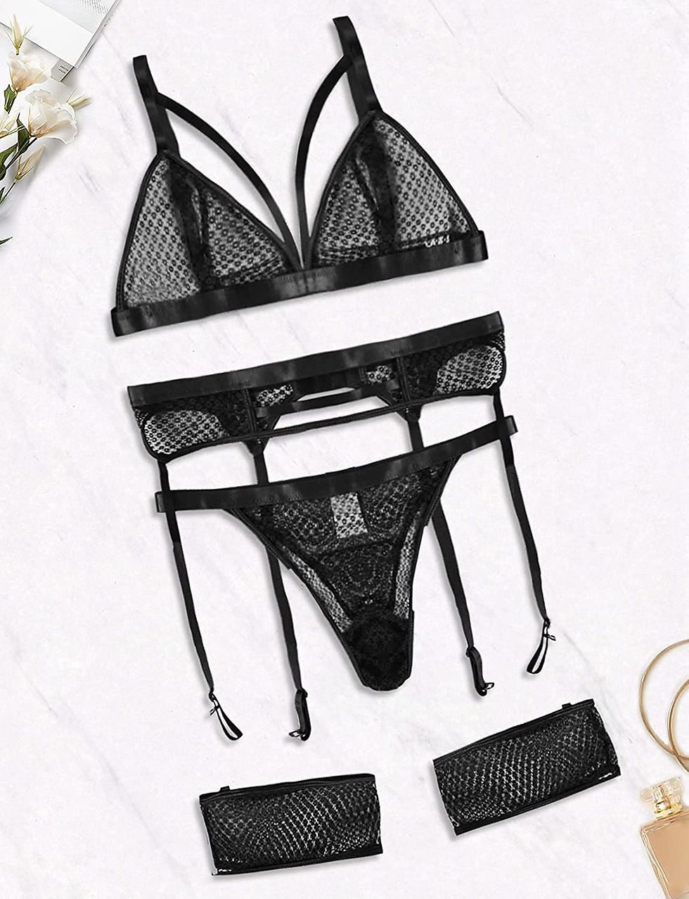 Thumbnail: 4-Piece Fishnet Party Set with high-waisted strappy design for a bold, sexy look