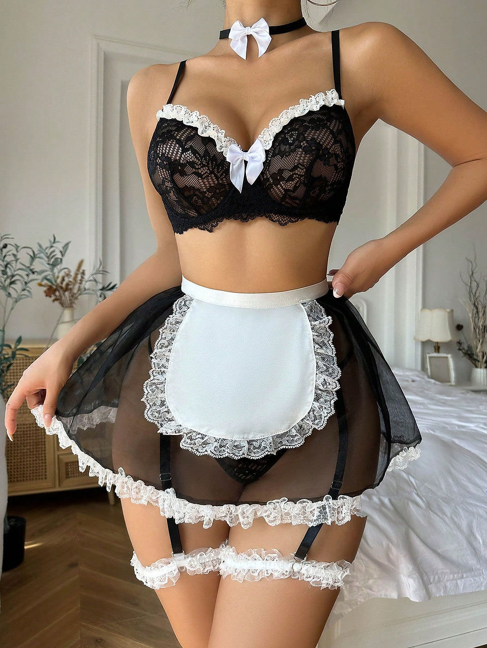 Thumbnail: Black and White Lifeinstyle Sexy French Maid Lingerie Set