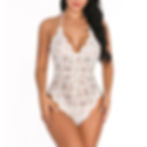 Thumbnail: White Sheer Lace Bodysuit – with halter neckline.