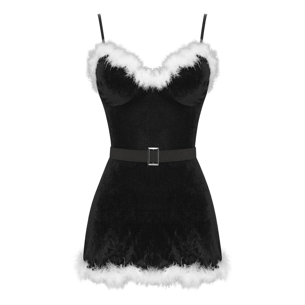 Thumbnail: black lingerie teddy with fur trim