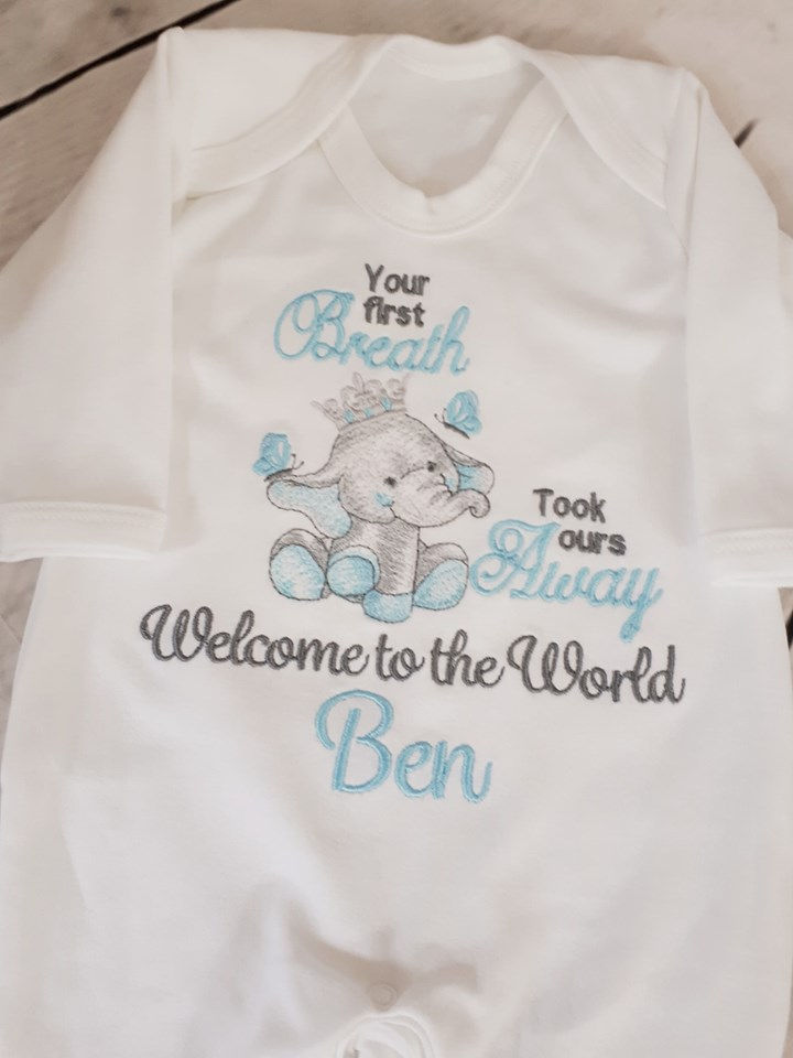 Thumbnail: ELEPHANT YOUR 1ST BREATH TOOK OURS AWAY SLEEPSUIT VEST