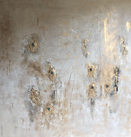 Abstract schilderij met zachte texturen en energetische uitstraling – Aura van Samira El Bali, 160x160 cm
