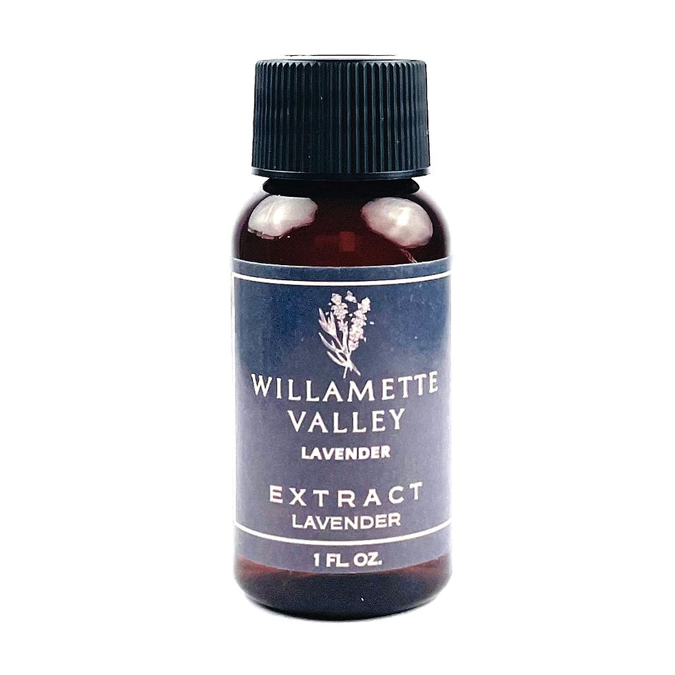 Thumbnail: Close up of a 4 oz amber bottle of Willamette Valley Lavender Extract with a dark label and white text & logo.