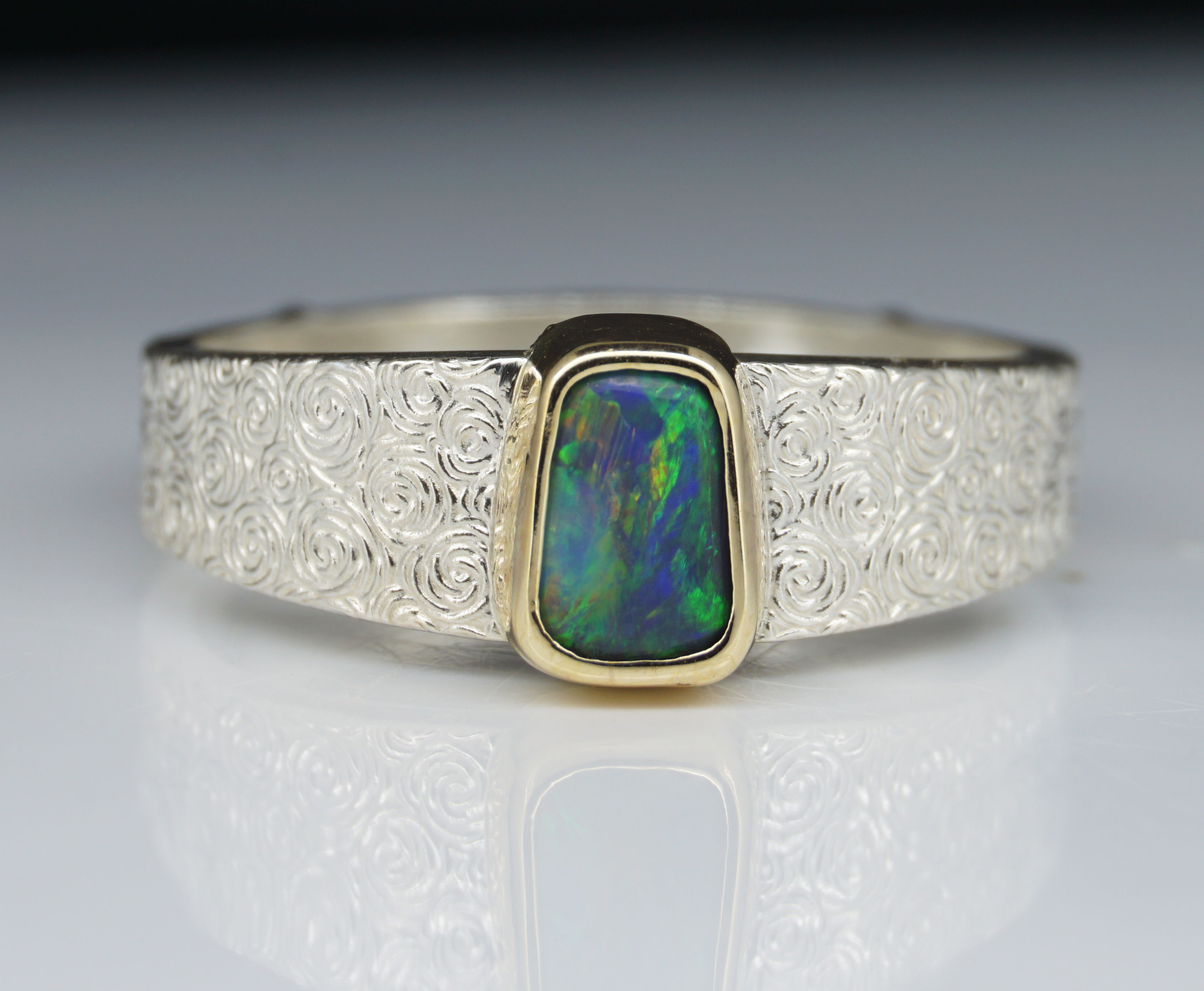 Opal Two Tone Gold & Silver Ring - Ring Size - O UK or 7 1/4 US