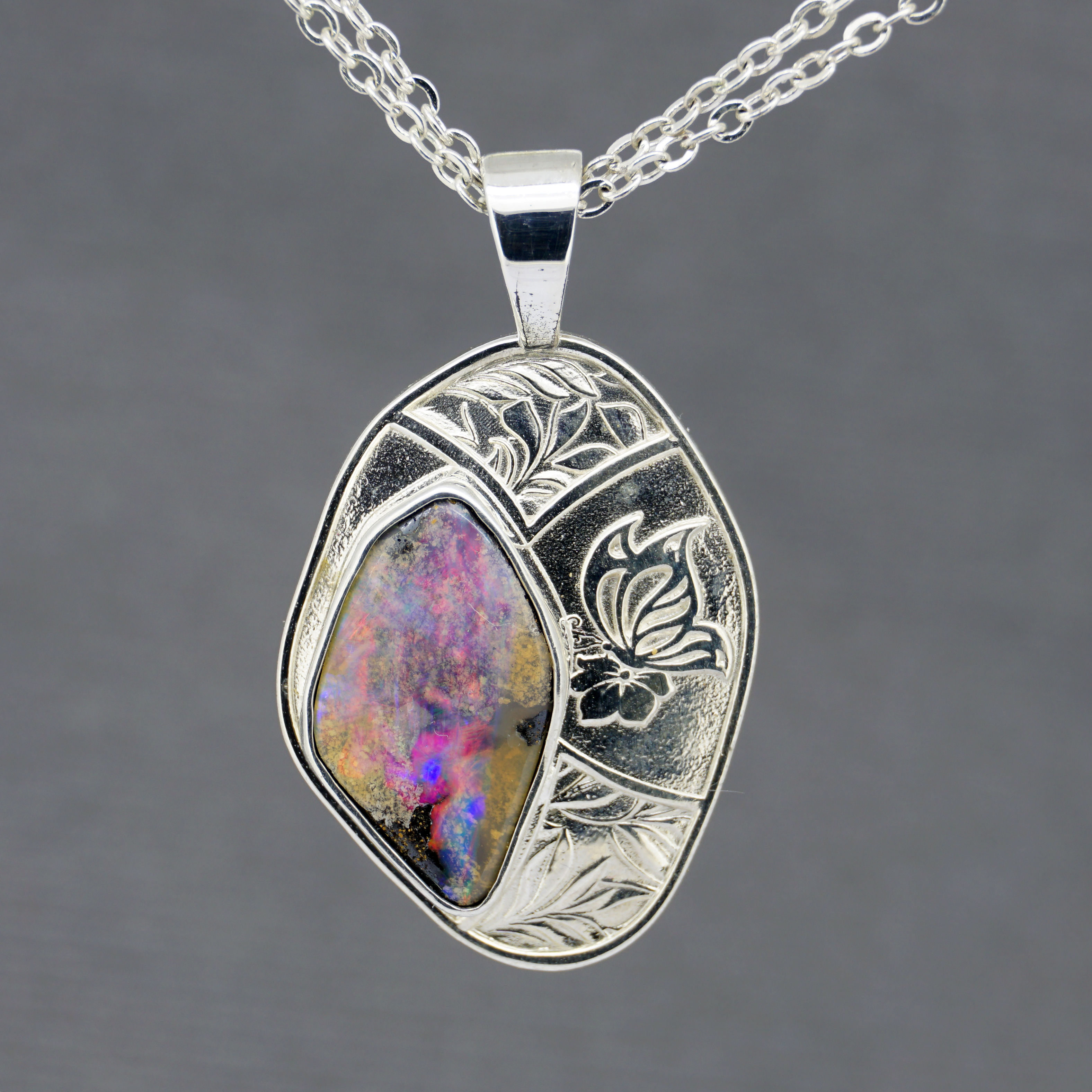 Boulder Opal Sterling Silver Pendant 