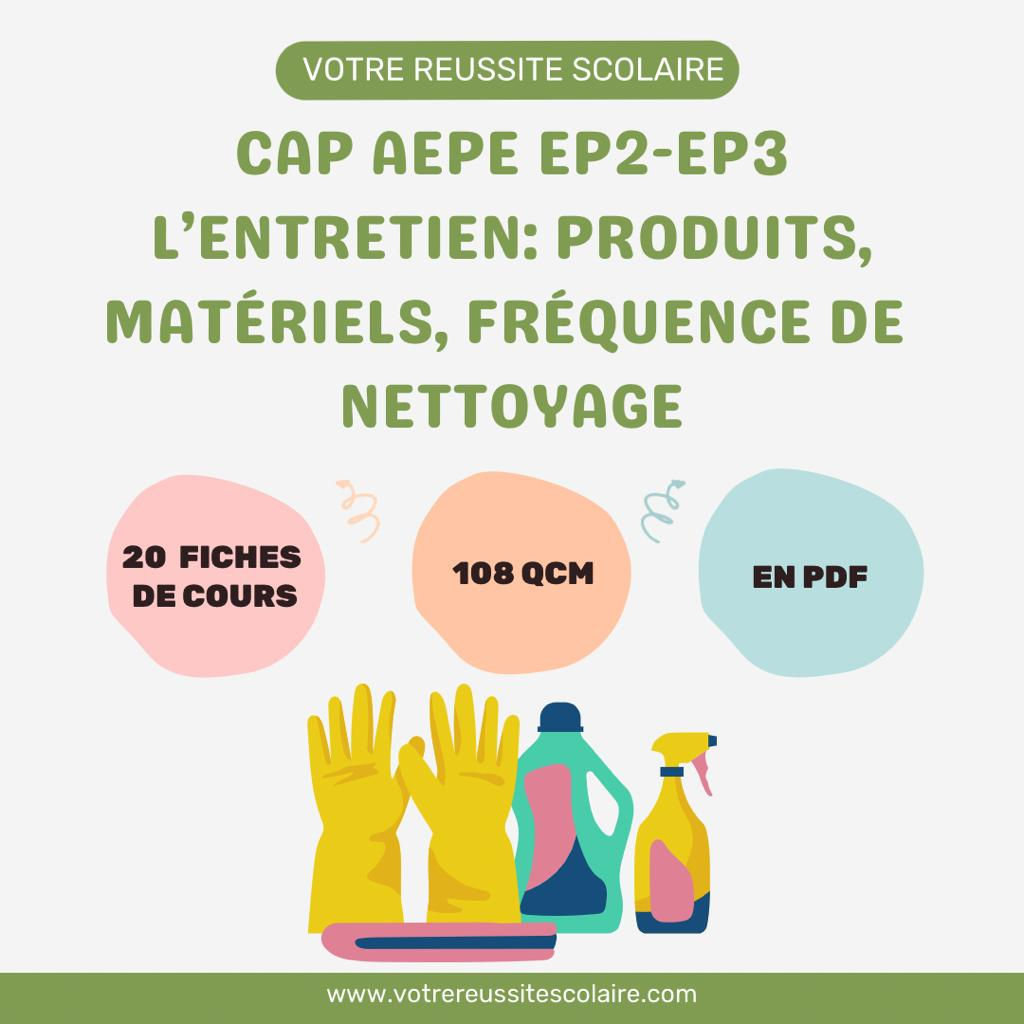 FICHES  COURS + QCM :  Le ménage : produits, matériels, fréquence CAP AEPE