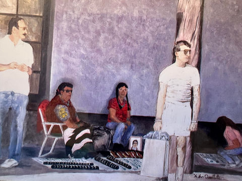 Tourists on the square in Santa Fe, NM.