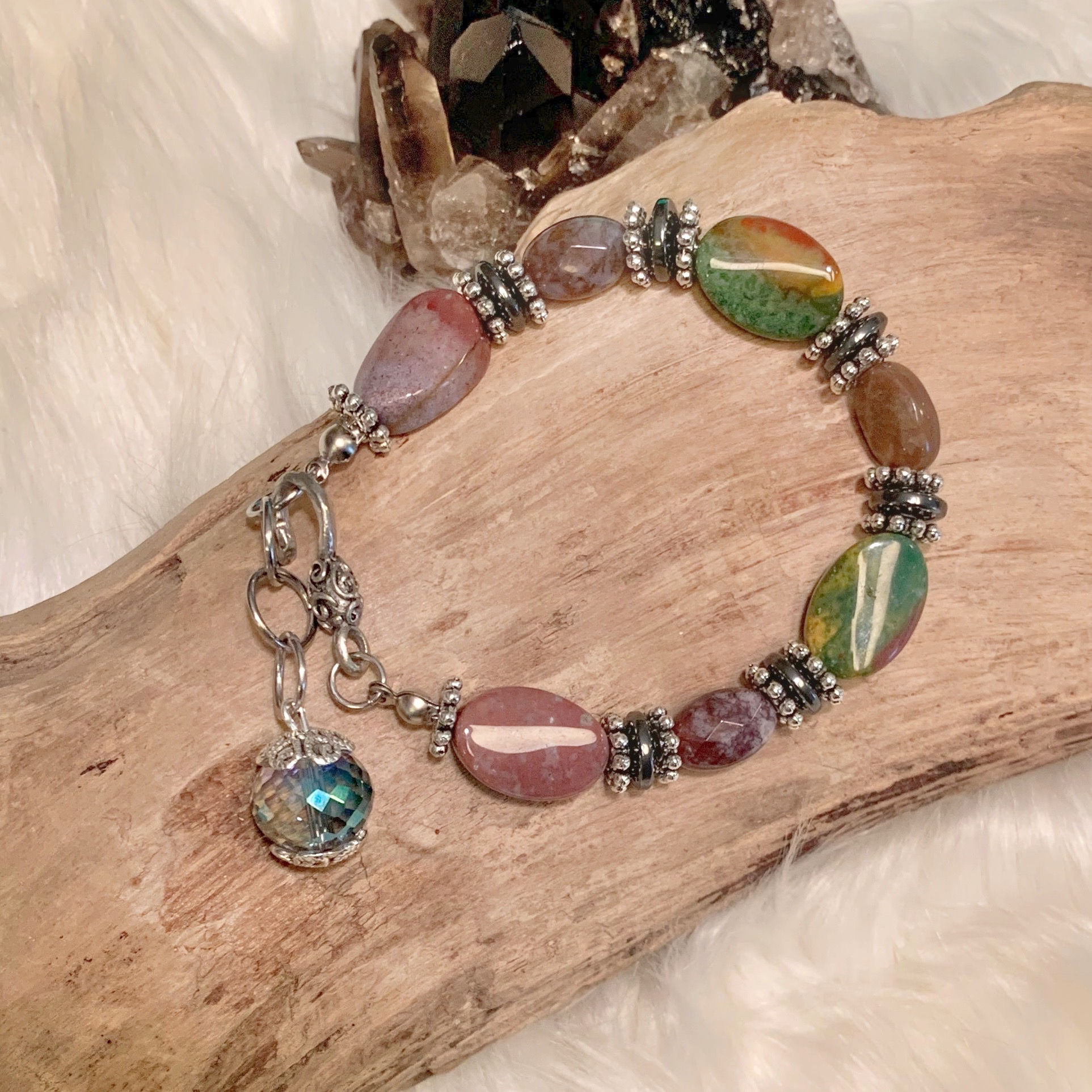 B112. Hematite and Ocean Jasper Bracelet