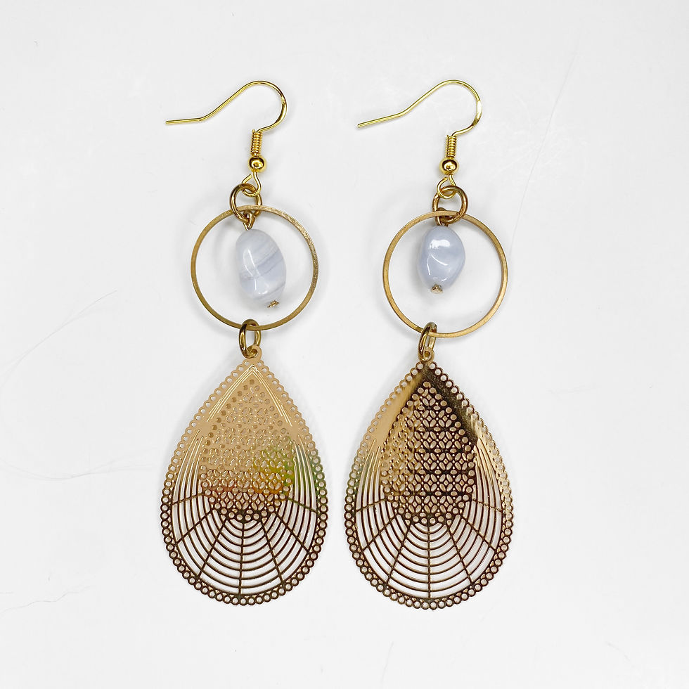 Thumbnail: E028. Blue Lace Agate Geometric Drop Earrings